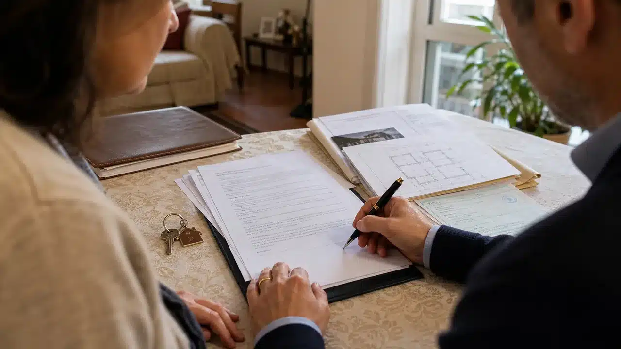 Dettaglio della firma sull'atto di compravendita durante il sopralluogo
