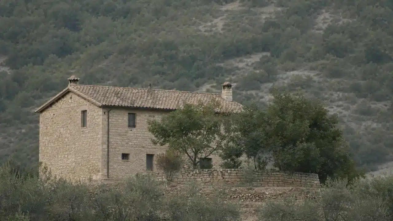 Casale in pietra su collina in area paesaggistica vincolata