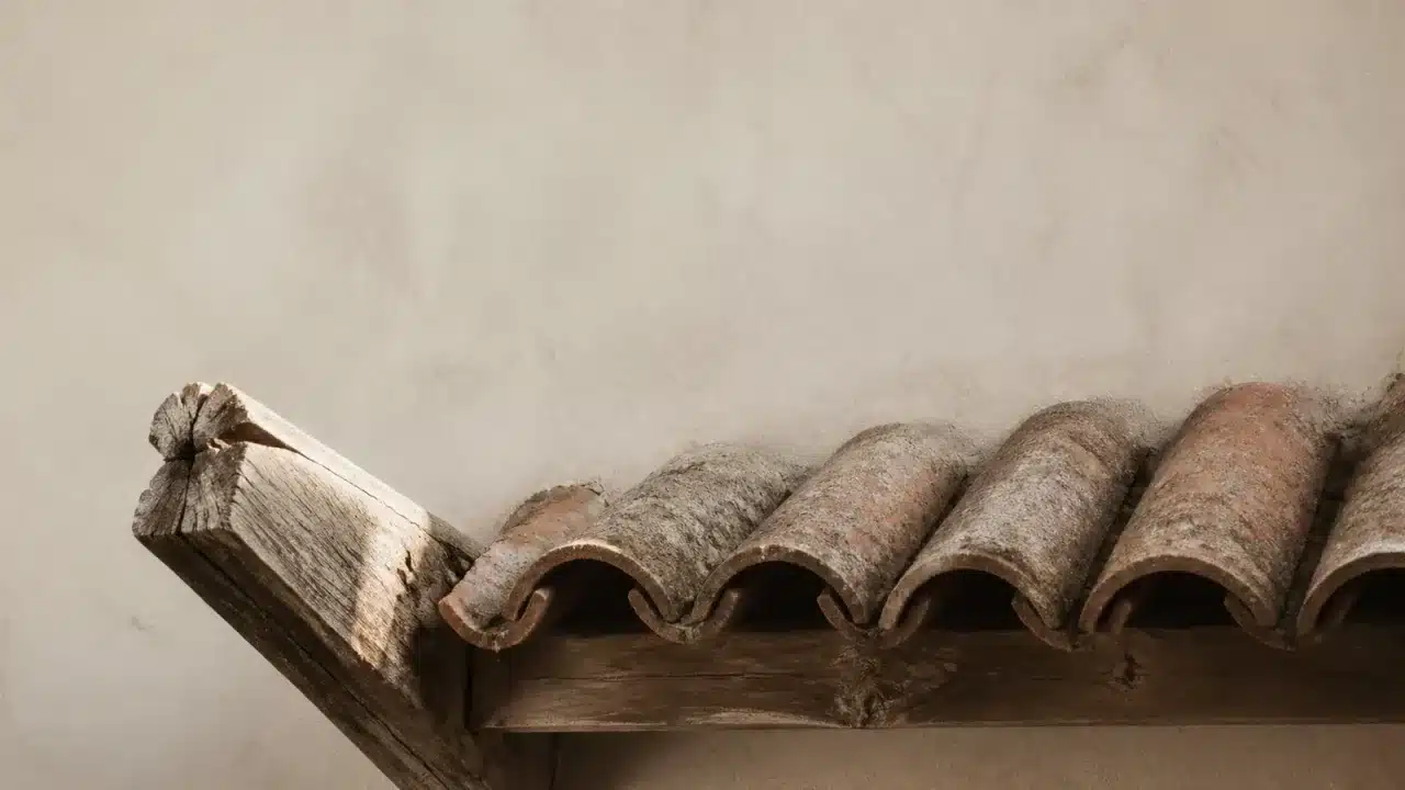 Dettaglio di copertura in coppi e trave in legno di un casale — ristrutturazione casa di campagna
